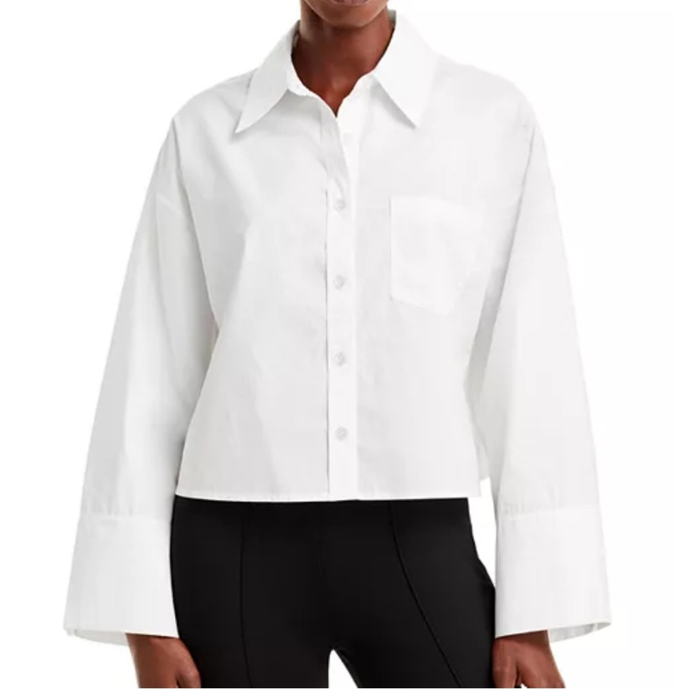 Anine Bing Mabel Flared Sleeve Cropped Cotton Top in White Size Large